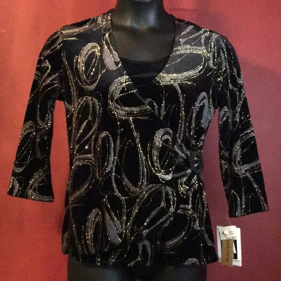 NWT NOTATIONS VELVET GLITTER TOP SIZE L - Picture 1 of 5